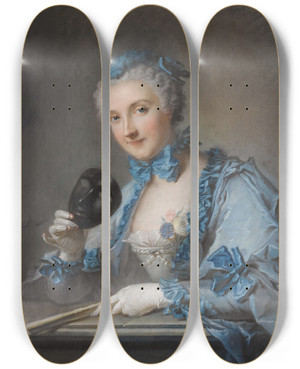 Triptych art skateboard deck of Jeanmarc Nattier Portrait Of Madame Royer by Jean Marc Nattier (1685-1766)