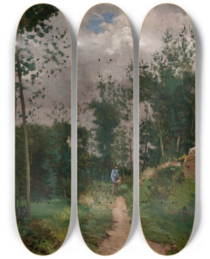 Triptych art skateboard deck of Alfred Sisley Gardechamptre Dans La Fort De Fontainebleau by Alfred Sisley (1840-1899)