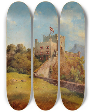 Triptych art skateboard deck of Friedrich Zeller The Mnchsberg In Salzburg by Friedrich Zeller (1817-1896)