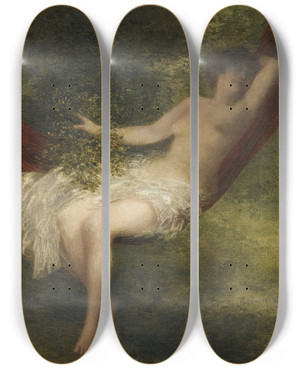 Triptych art skateboard deck of Henri Fantinlatour Sara La Baigneuse by Henri Fantin-Latour (1836-1904)