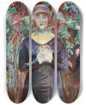 Triptych art skateboard deck of Edvard Munch Model In The Garden by Edvard Munch (1863-1944)
