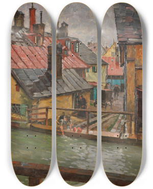 Triptych art skateboard deck of Charles Vetter Am Auer Mhlbach In Mnchen by Charles Vetter (1858-1936)