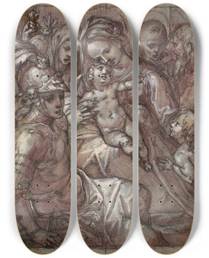 Triptych art skateboard deck of Francesco Rustici The Virgin Mary And The Child Jesus With John The Baptist As A Boy Bernardino Of Siena Kathrine Of Siena The Archangel Michael And A Bearded Saint by Francesco Rustici (1575-1626)