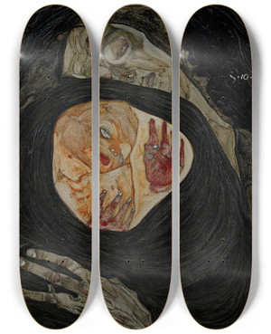Triptych art skateboard deck of Egon Schiele Dead Mother by Egon Schiele (1890-1918)