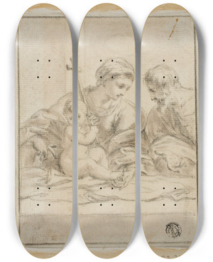 Triptych art skateboard deck of After Bartolommeo Schedoni Holy Family by After Bartolommeo Schedoni (1578-1615)