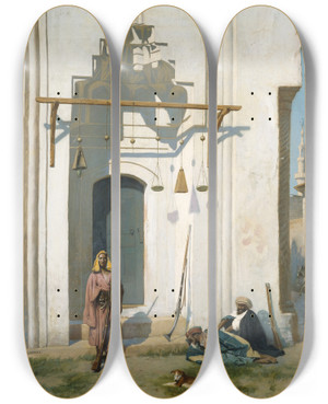 Triptych art skateboard deck of Jeanlon Grme Guards At The Door Of A Tomb by Jean-Lon Grme (1824-1904)