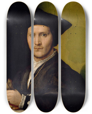 Triptych art skateboard deck of Giovanni Francesco Penni Portrait Of A Young Man by Giovanni Francesco Penni