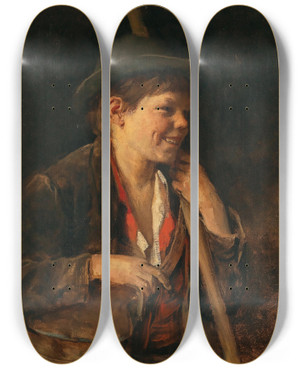 Triptych art skateboard deck of Franz Von Defregger A Tyrolean Shepard Boy by Franz Von Defregger (1835-1921)
