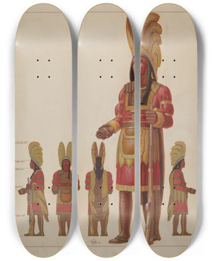 Triptych art skateboard deck of Otto E Hake Cigar Store Indian by Otto E Hake