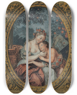 Triptych art skateboard deck of Jean Franois Janinet Zephyre And Flore by Jean Francois Janinet (1752-1814)