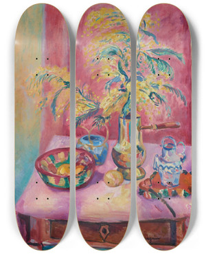 Triptych art skateboard deck of Henri Manguin Mimosas Dans La Chocolatire by Henri Manguin (1874-1949)
