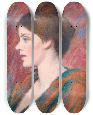 Triptych art skateboard deck of Federico Zandomeneghi Portrait Of A Lady In Profile by Federico Zandomeneghi (1841-1917)