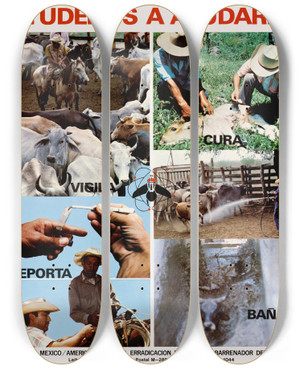 Triptych art skateboard deck of Us Information Agency Ayudenos A Ayudarle by U S Information Agency (1953-1999)