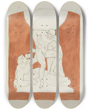 Triptych art skateboard deck of Moritz Von Schwind Herakles Das Himmelsgewlbe Tragend by Moritz Von Schwind (1804-1871)