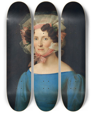 Triptych art skateboard deck of Leopold Kupelwieser Dame In Blauem Kleid by Leopold Kupelwieser (1776-1862)