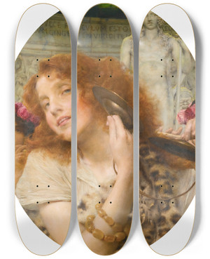 Triptych art skateboard deck of Lawrence Almatadema Bacchante by Lawrence Alma-Tadema (1836-1912)