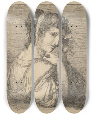 Triptych art skateboard deck of Angelica Kauffmann Woman Weeping Beside An Urn by Angelica Kauffmann (1741-1807)