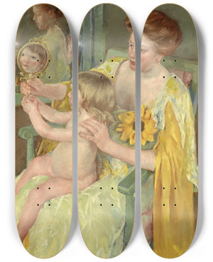 Triptych art skateboard deck of Mary Cassatt Mother And Child_2 by Mary Cassatt (1844-1926)