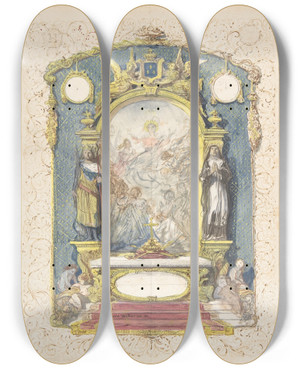 Triptych art skateboard deck of Emilecharles Wattier Altar Flanked By St Louis And St Theresa by Emile-Charles Wattier (1800-1868)
