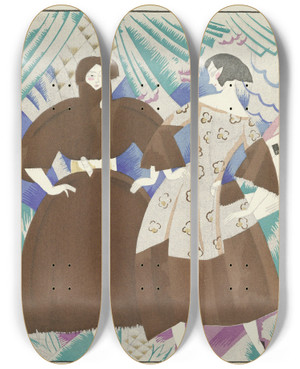 Triptych art skateboard deck of Charles Martin Hindoustan Robemanteau De Paul Poiret by Charles Martin (1884-1934)