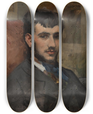 Triptych art skateboard deck of Frdric Bazille Portrait Of Renoir by Frederic Bazille (1841-1870)