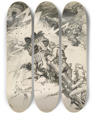Triptych art skateboard deck of William Allen Rogers Now Altogether by William Allen Rogers (1854-1931)