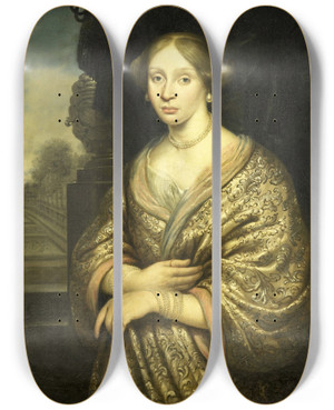 Triptych art skateboard deck of Zacharias Blijhooft Portrait Of Petronella Van Der Burcht 16571682 by Zacharias Blijhooft (1630-1681)