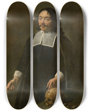 Triptych art skateboard deck of Jan Cossiers Portrait Of A Surgeon by Jan Cossiers (1600-1671)