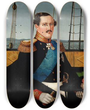 Triptych art skateboard deck of Danish Painter 19Th Century Portrait Of Prince Frederik Vii Of Denmark by Danish painter, 19th century