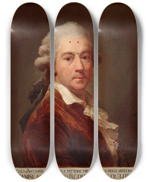 Triptych art skateboard deck of Marcello Bacciarelli Selfportrait In A Tailcoat by Marcello Bacciarelli (1731-1818)
