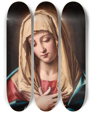 Triptych art skateboard deck of Workshop Of Giovanni Battista Salvi Madonna In Prayer by Workshop Of Giovanni Battista Salvi (1609-1685)