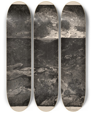 Triptych art skateboard deck of Auguste Louis Lepre La Valle De Franchard by Auguste Louis Lepere (1849-1918)