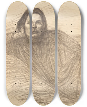 Triptych art skateboard deck of Thophile Alexandre Steinlen Portrait Of Maxim Gorki by Theophile Alexandre Steinlen (1859-1923)