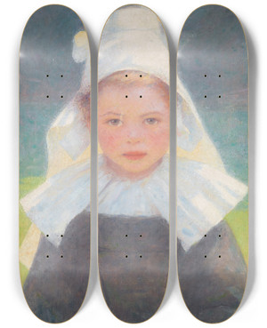 Triptych art skateboard deck of Ludwig Ferdinand Graf Studienkopf by Ludwig Ferdinand Graf (1868-1932)