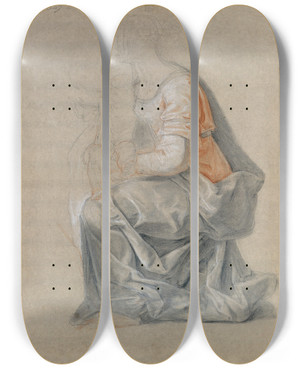 Triptych art skateboard deck of Louis Galloche Kneeling Female Figure Holding A Child by Louis Galloche (1670-1761)