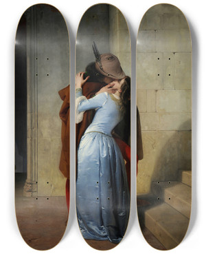 Triptych art skateboard deck of Francesco Hayez The Kiss by Francesco Hayez (1791-1882)