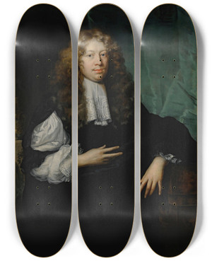 Triptych art skateboard deck of Jan De Baen Portrait Of A Gentleman by Jan De Baen (1633-1702)