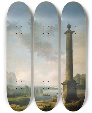Triptych art skateboard deck of Hubert Robert The Column by Hubert Robert (1733-1808)