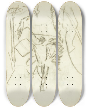 Triptych art skateboard deck of Edvard Weie Udkast Til Maleriet Faun Og Nymfe 2 by Edvard Weie (1879-1943)