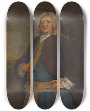 Triptych art skateboard deck of John Wollaston Portrait Of A Ship Owner by John Wollaston (1742-1775)