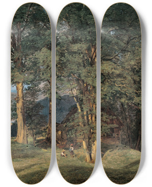 Triptych art skateboard deck of Ferdinand Georg Waldmller Ahornbume Bei Ischl by Ferdinand Georg Waldmuller (1793-1865)