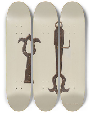 Triptych art skateboard deck of John Petrucci Conestoga Hasp And Hinge by John Petrucci