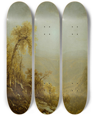 Triptych art skateboard deck of Sanford Robinson Gifford Kauterskill Clove Catskill Mountains by Sanford Robinson Gifford (1823-1880)