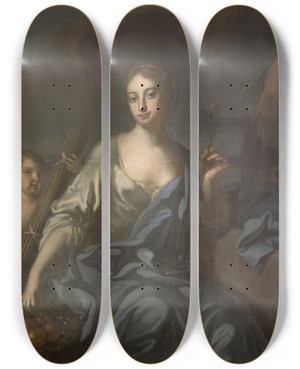 Triptych art skateboard deck of Georg Engelhard Schrder Peace And Harmony by Georg Engelhard Schroder (1684-1750)