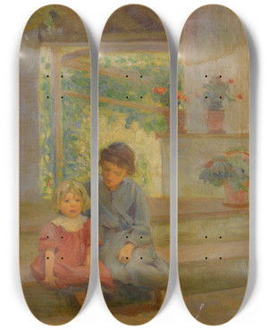 Triptych art skateboard deck of Ada Walter Shulz Resting by Ada Walter Shulz (1870-1928)