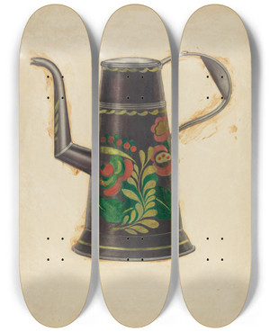 Triptych art skateboard deck of Ernest Graham Toleware Teapot by Ernest Graham