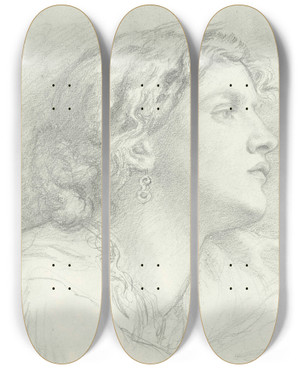 Triptych art skateboard deck of Dante Gabriel Rossetti Study Of Fanny Cornforth by Dante Gabriel Rossetti (1828-1882)