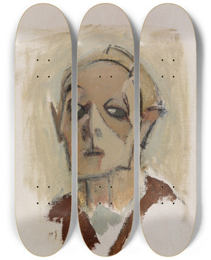 Triptych art skateboard deck of Helene Schjerfbeck Selfportrait En Face I by Helene Schjerfbeck (1862-1946)