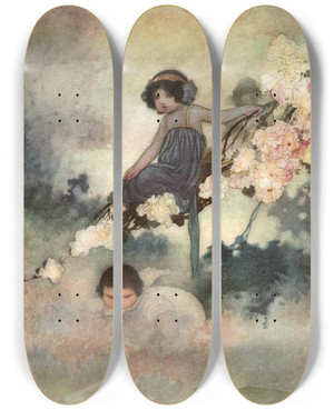 Triptych art skateboard deck of Charles Robinson In Every Tree He Could See There Was A Little Child by Charles Robinson (1870-1937)