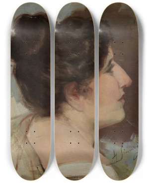 Triptych art skateboard deck of Henryk Siemiradzki Study Of A Head by Henryk Siemiradzki (1843-1902)